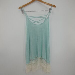 Vanity Sleeveless Soft Pastel Blue Green Criss Cross Lace Women's Size S